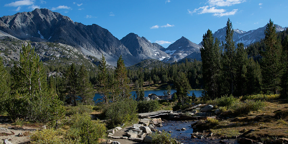 Looking over a remote hot spring in the mountains of California