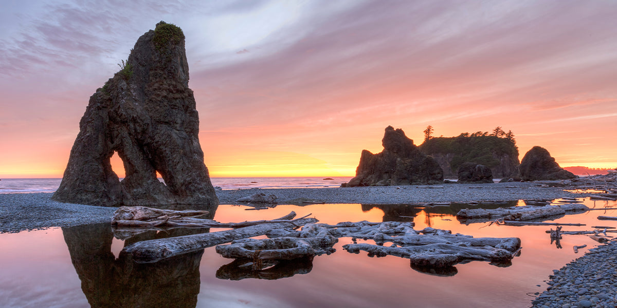 A rock formation at sunset on the Washington Coast