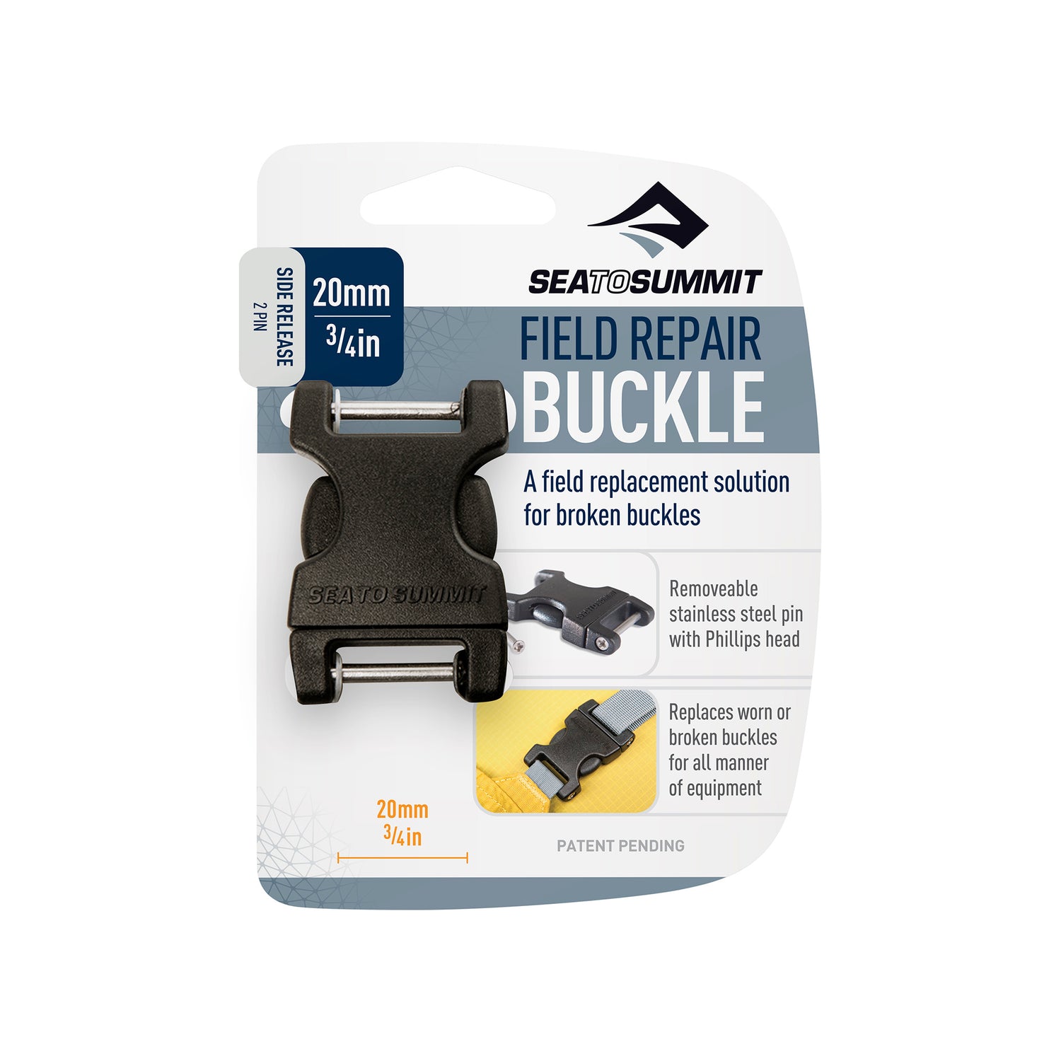 3/4 in | 20mm 2 Pin || Side Release Field Repair Buckle with Removable Pin