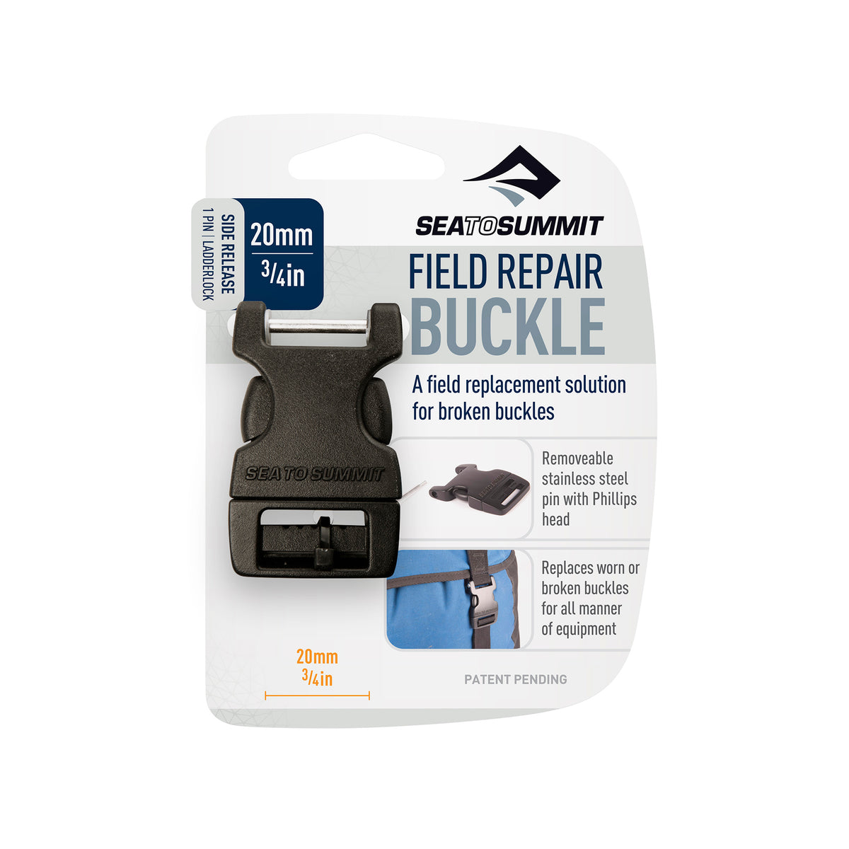 3/4 in | 20mm || Side Release Field Repair Buckle with Removable Pin