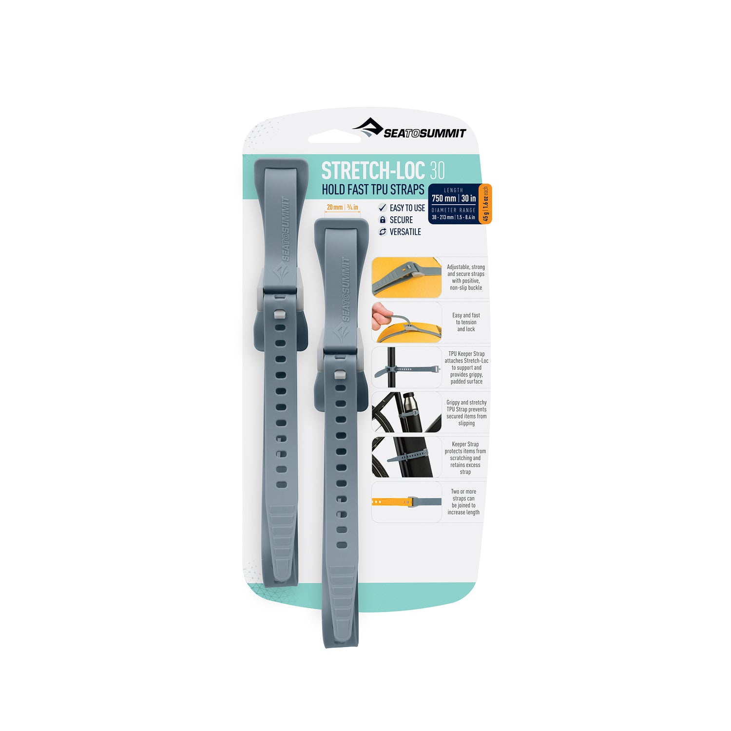30IN Straps / 1/2in | 12mm / Gray || Stretch-Loc TPU Straps (2 Pack)