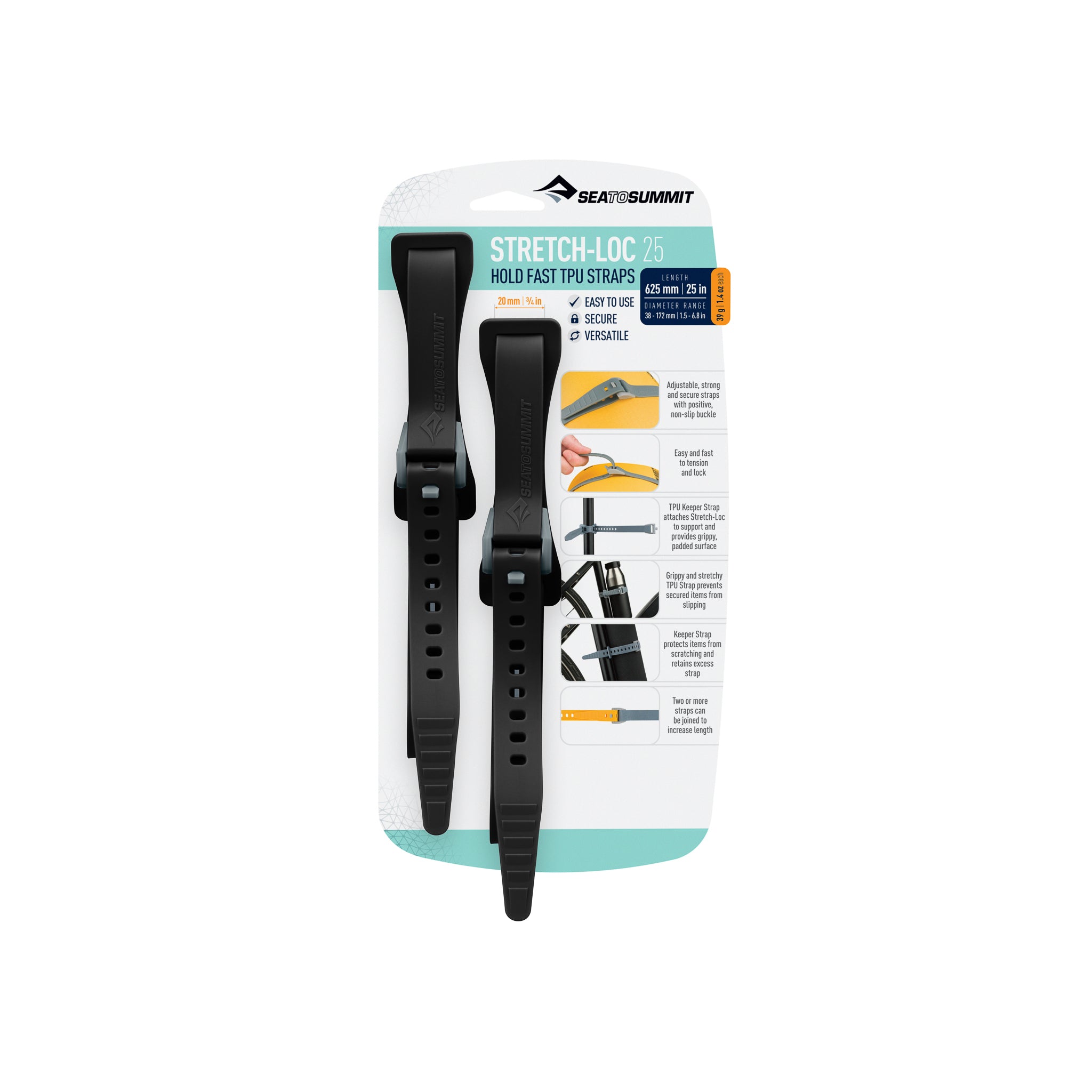 Stretch-Loc Grippy Tension Straps 20mm (2 Pack) | Sea to Summit
