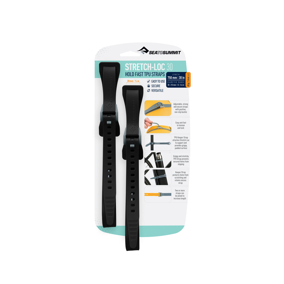 30IN Straps / 1/2in | 12mm / Black || Stretch-Loc TPU Straps (2 Pack)